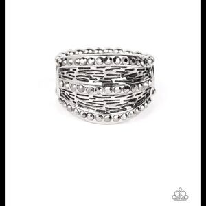 Stellar Stratosphere Silver Ring Unique Paparazzi Shiny Textured Layer Fashion